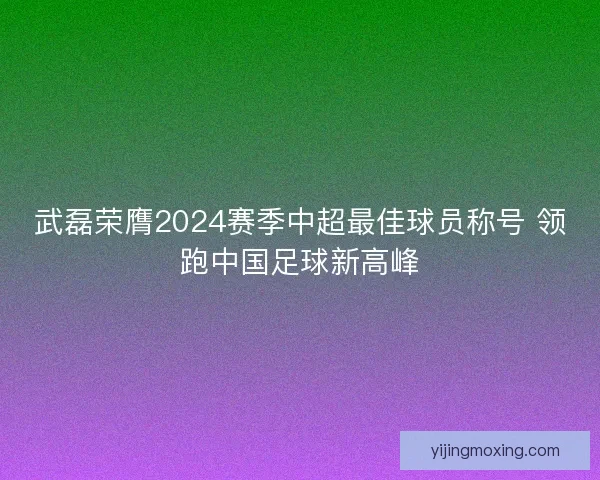 武磊荣膺2024赛季中超最佳球员称号 领跑中国足球新高峰 武磊荣膺2024赛季中超最佳球员称号 领跑中国足球新高峰